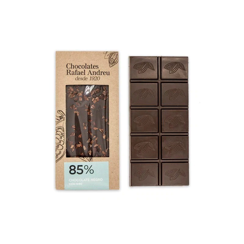 Tablette chocolat à 85 % de cacao avec éclats