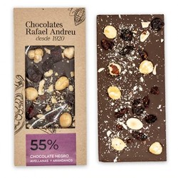 Tablette chocolat 55 % cacao aux myrtilles et noisettes